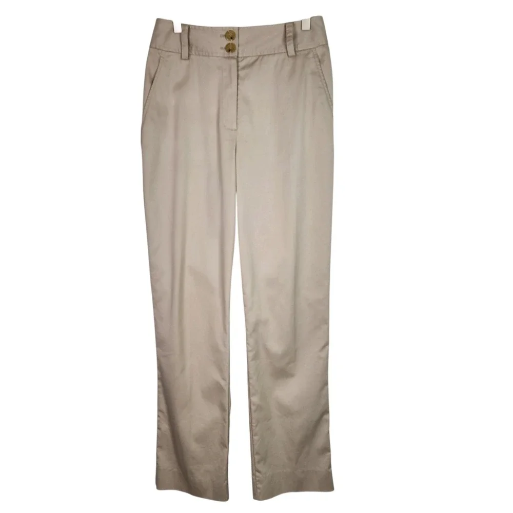 ST. JOHN SPORT Pants Womens 4‎ Tan Khaki Double Button Trouser Classic Designer